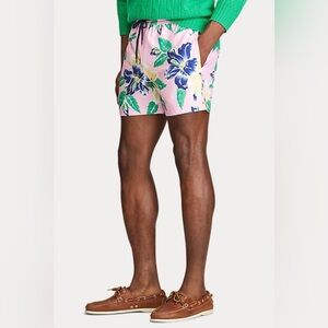 Ralph Lauren Stretch Slim Fit Swim Trunk in pink floral, men’s medium NWOT